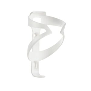 White plastic water bottle cage, designed for a bicycle.